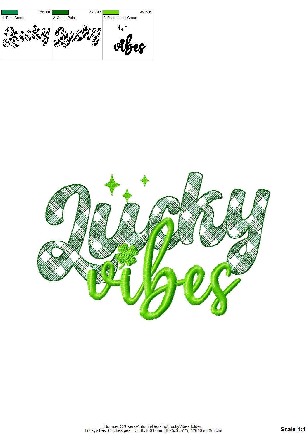 Lucky Vibes St Patricks Day Saying – Quote embroidery design instant download by Artapli