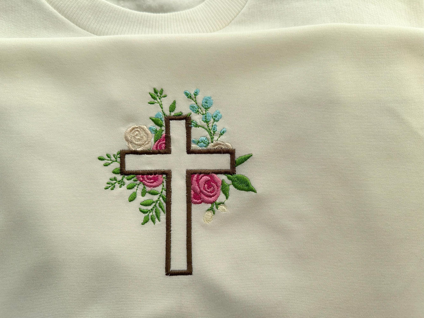 Rose Floral Cross Applique – Sizes 4" 4.5" 5" 5.5" 7" Digital Embroidery File | Artapli