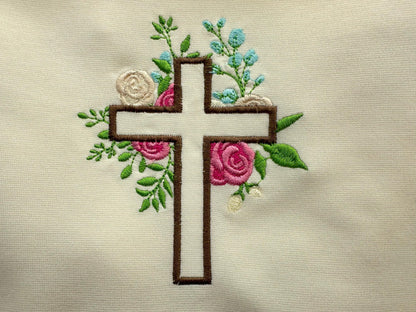 Rose Floral Cross Applique Embroidery 4" 4.5" 5" 5.5" 7" | PES DST JEF | Artapli