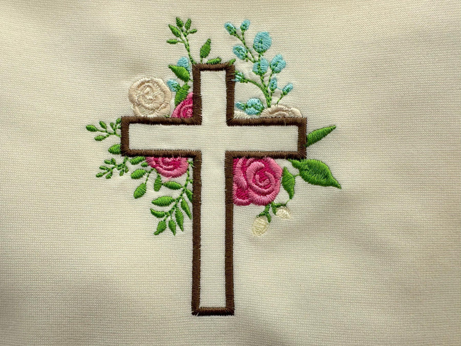 Rose Floral Cross Applique Embroidery 4" 4.5" 5" 5.5" 7" | PES DST JEF | Artapli
