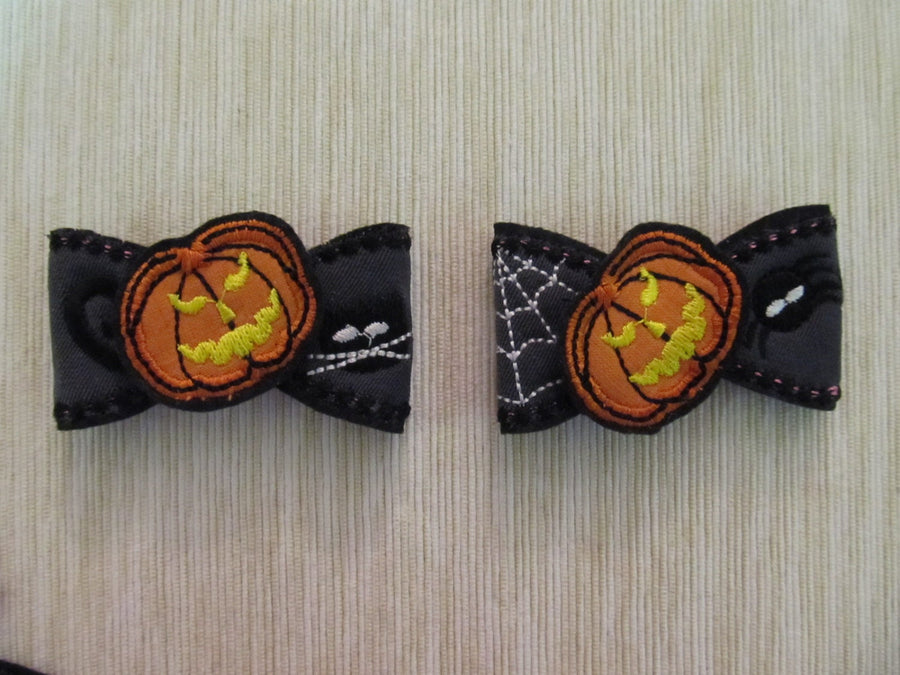 Halloween Bow Set of 2 In-the-Hoop Embroidery 2.5" 5" 7" | PES DST JEF | Artapli