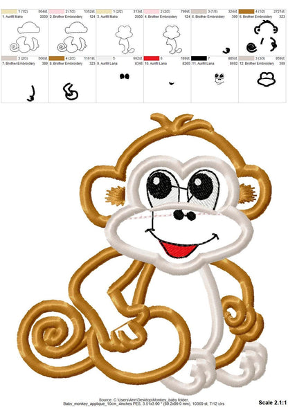 Wild animal Monkey baby Applique machine embroidery designs