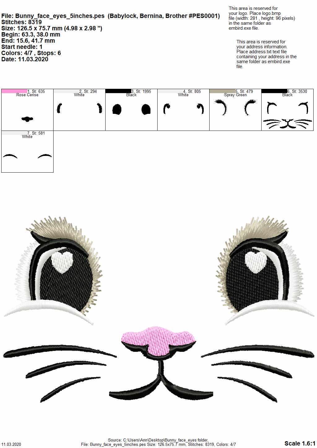 Pretty Bunny face soft toy doll face machine embroidery designs Bunny head in assorted sizes 3.5 up to 7 inch kids baby outfit decoration