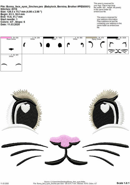 Pretty Bunny face soft toy doll face machine embroidery designs Bunny head in assorted sizes 3.5 up to 7 inch kids baby outfit decoration