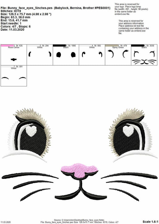 Pretty Bunny face soft toy doll face machine embroidery designs Bunny head in assorted sizes 3.5 up to 7 inch kids baby outfit decoration