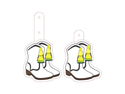Mardi Gras festive Boots fringed tassels Eyelet and Key Fob Snap Tab keychain in the hoop machine embroidery design