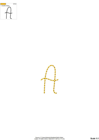 Handwritten script FONT Hand stitch effect bean stitch alphabet monogram machine embroidery designs letters and numbers