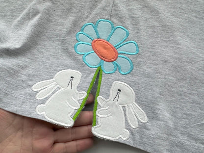 Cute little Easter Bunnies with Flower side split seam cutout side bow Applique machine embroidery design
