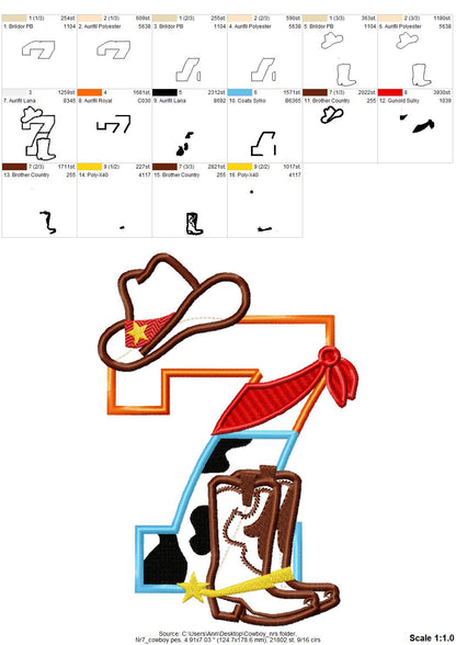 Cowboy Hat and Boots Birthday Numbers – Cowboy digital embroidery pattern by Artapli