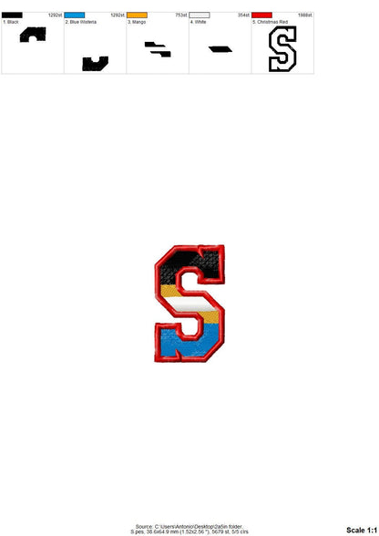 Sports Varsity Collegiate type FONT fill stitch and outline striped alphabet