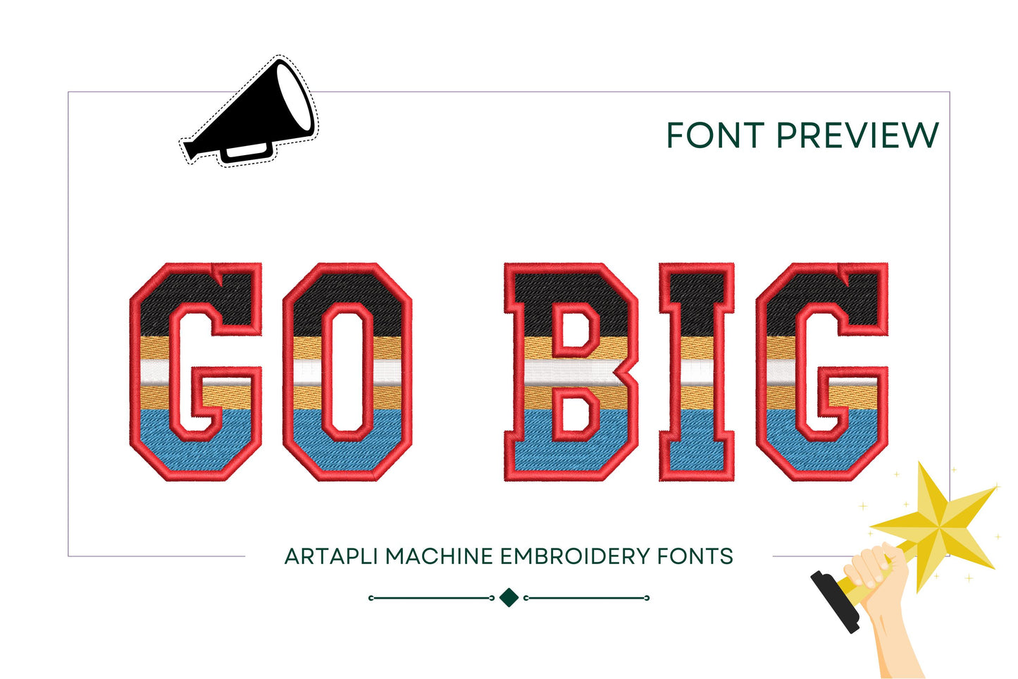 Sports Varsity Collegiate type FONT fill stitch and outline striped alphabet