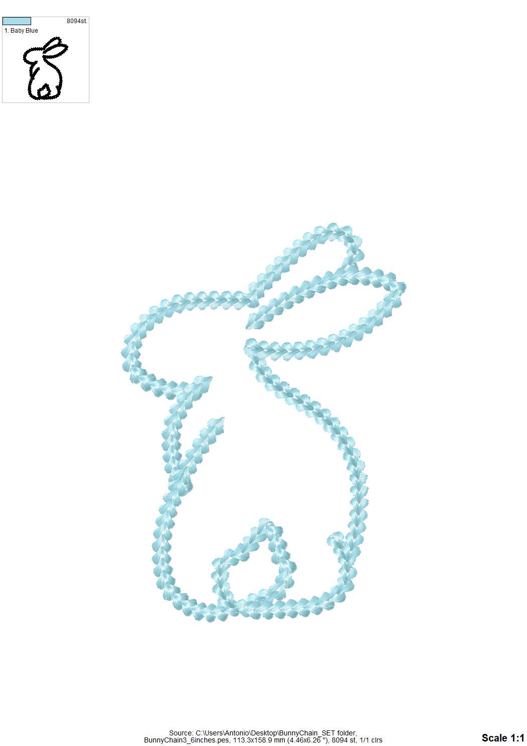 Easter Bunny silhouette SET of 5 types extra bold chain stitch outline machine embroidery designs many sizes Bunnies look like handstitched