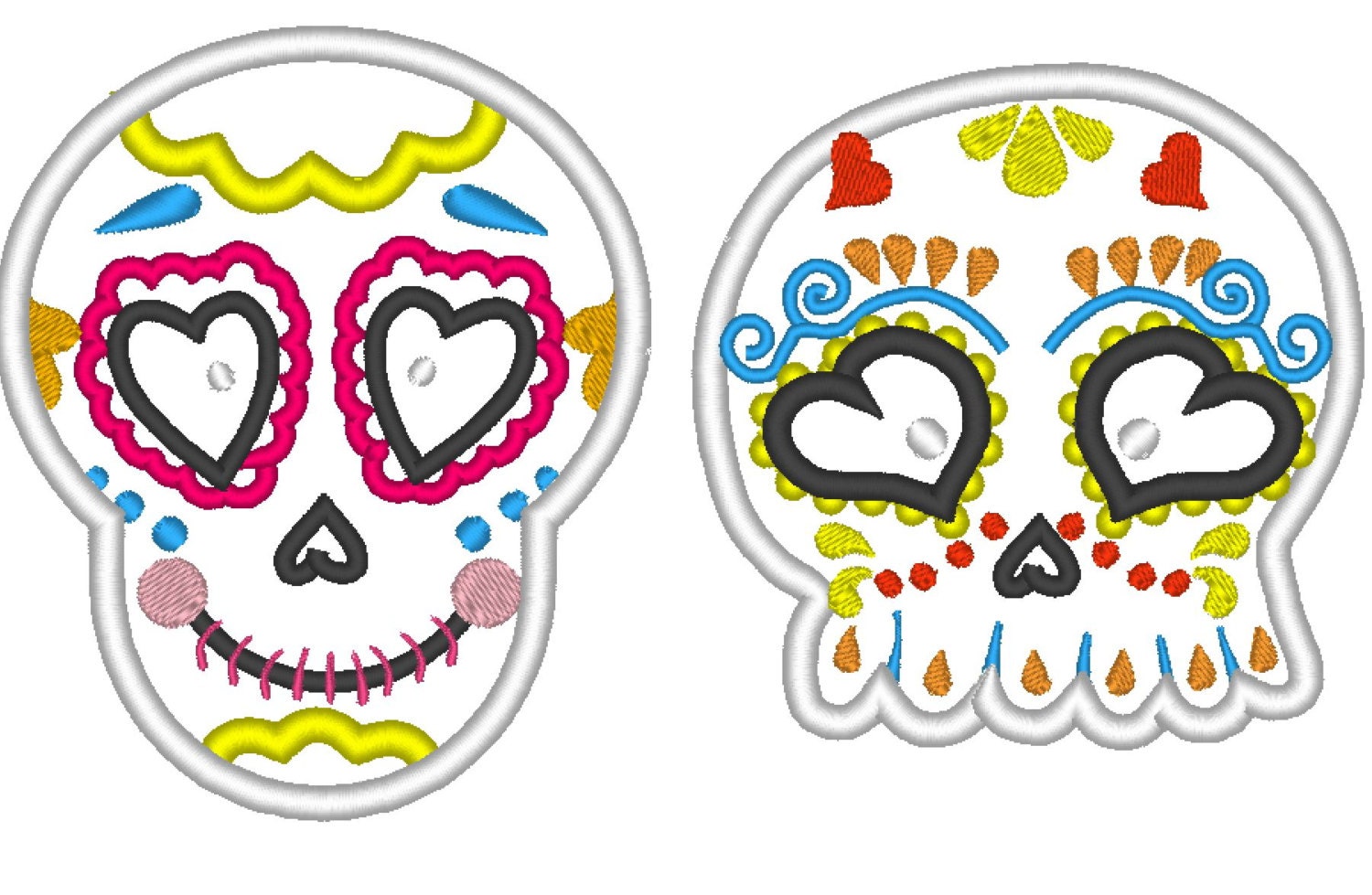 Day of the Dead Sugar Skull Set of 3 types Calavera Skull applique machine embroidery designs