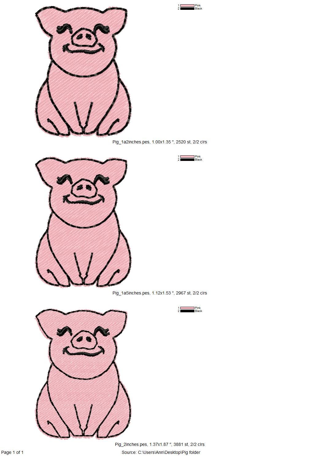 Mini Piggie, pig, awesome pig heifer, farm girl pig applique machine embroidery designs small sizes pig embroidery design