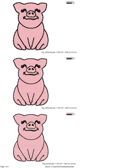 Mini Piggie, pig, awesome pig heifer, farm girl pig applique machine embroidery designs small sizes pig embroidery design