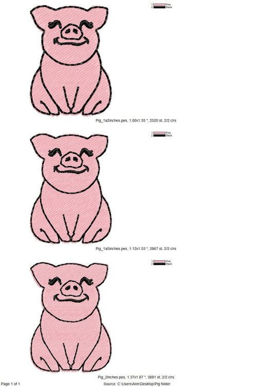 Mini Piggie, pig, awesome pig heifer, farm girl pig applique machine embroidery designs small sizes pig embroidery design