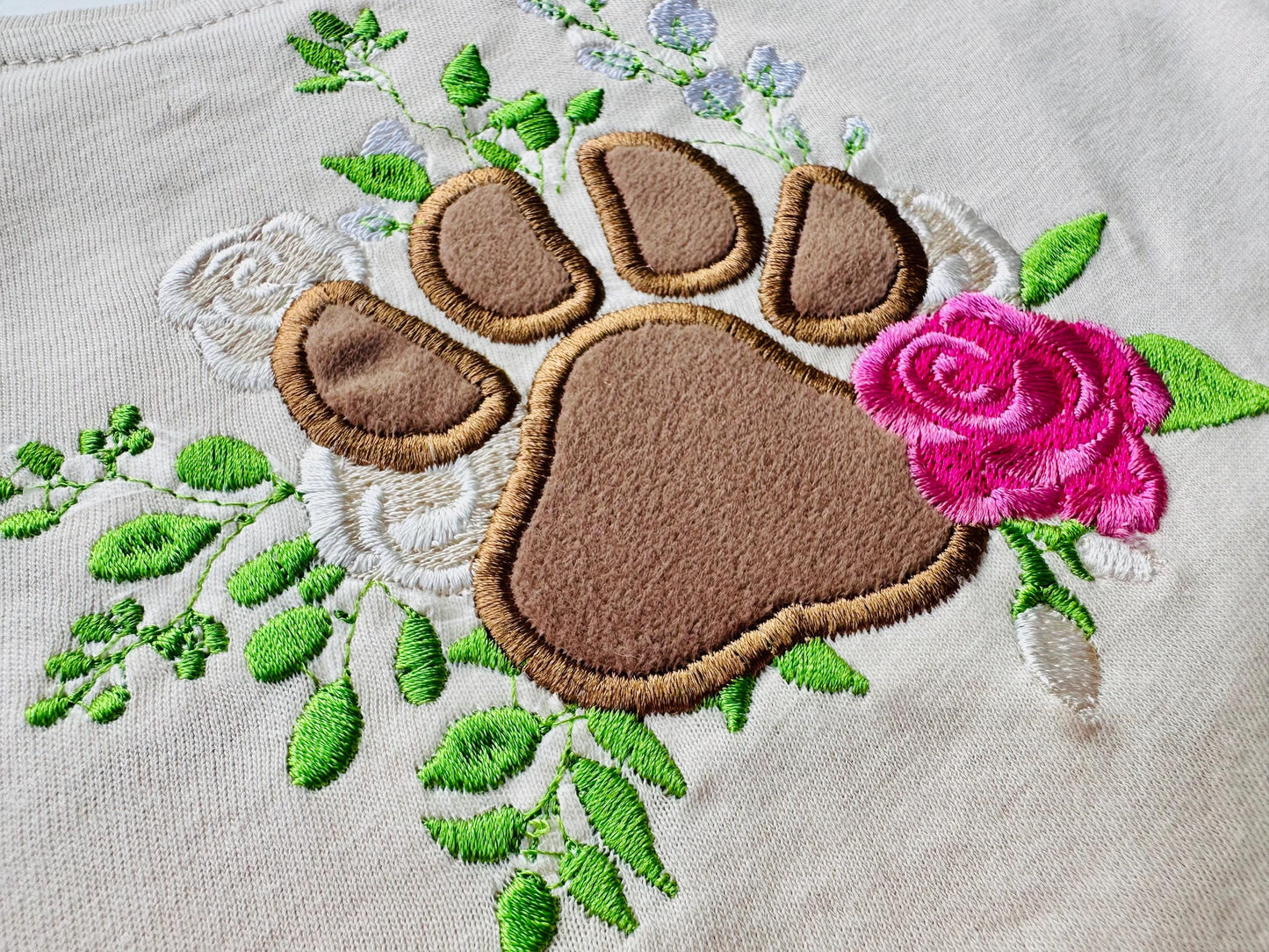 Floral Puppy Paw Applique Rose bouquet garden flower pet Dog Paw machine embroidery designs assorted sizes 4, 5, 6 inches for hoop 4x4, 5x7