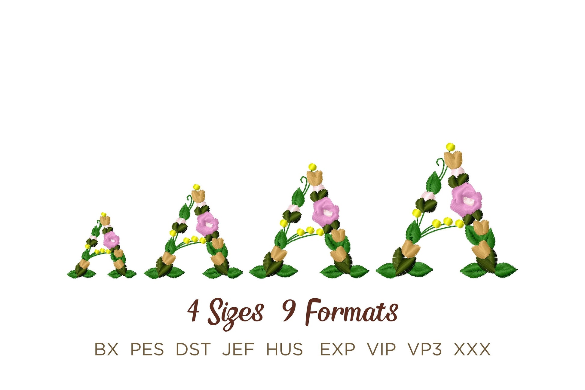 Small Fraternities & Sororities Floral Greek Font Whole Entire Alphabet Liberty Fashioned Flowers Machine Embroidery Designs
