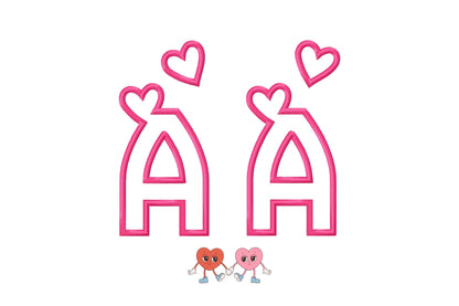 Heart Monogram Applique Font SET of 2 types machine embroidery designs Valentine alphabet Hearts letters