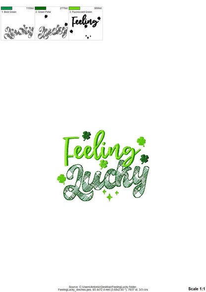 Feeling Lucky St Patricks Day Saying – Clover embroidery design by Artapli