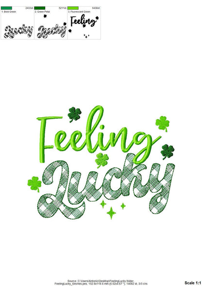Feeling Lucky St Patricks Day Saying – Gingham embroidery design instant download by Artapli