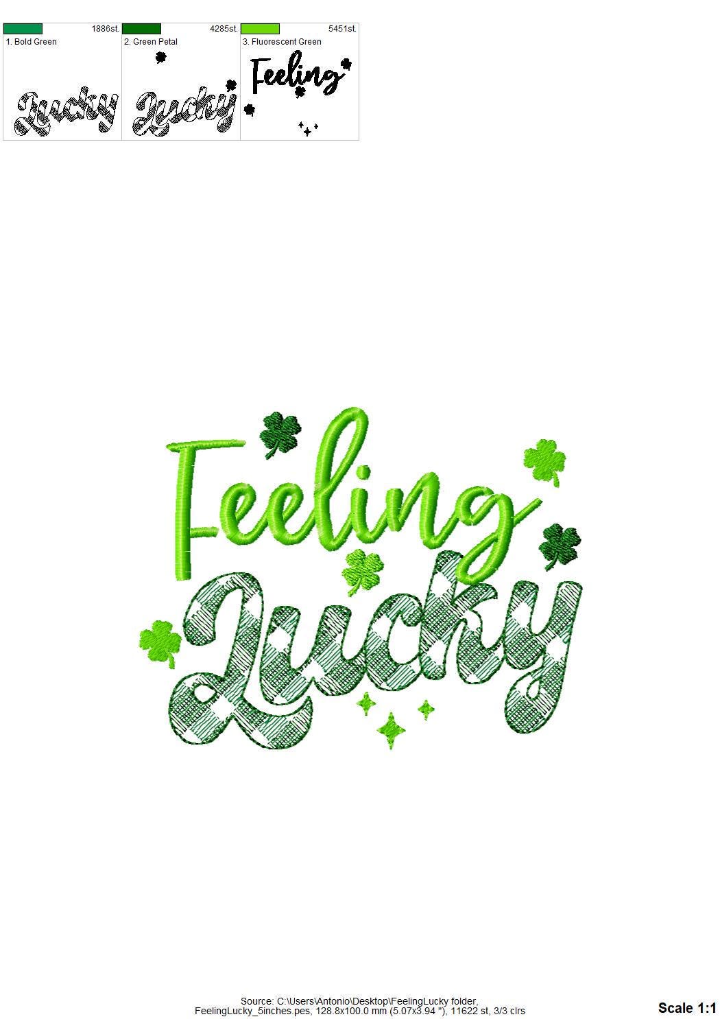Feeling Lucky St Patricks Day Saying – Floral embroidery pattern by Artapli