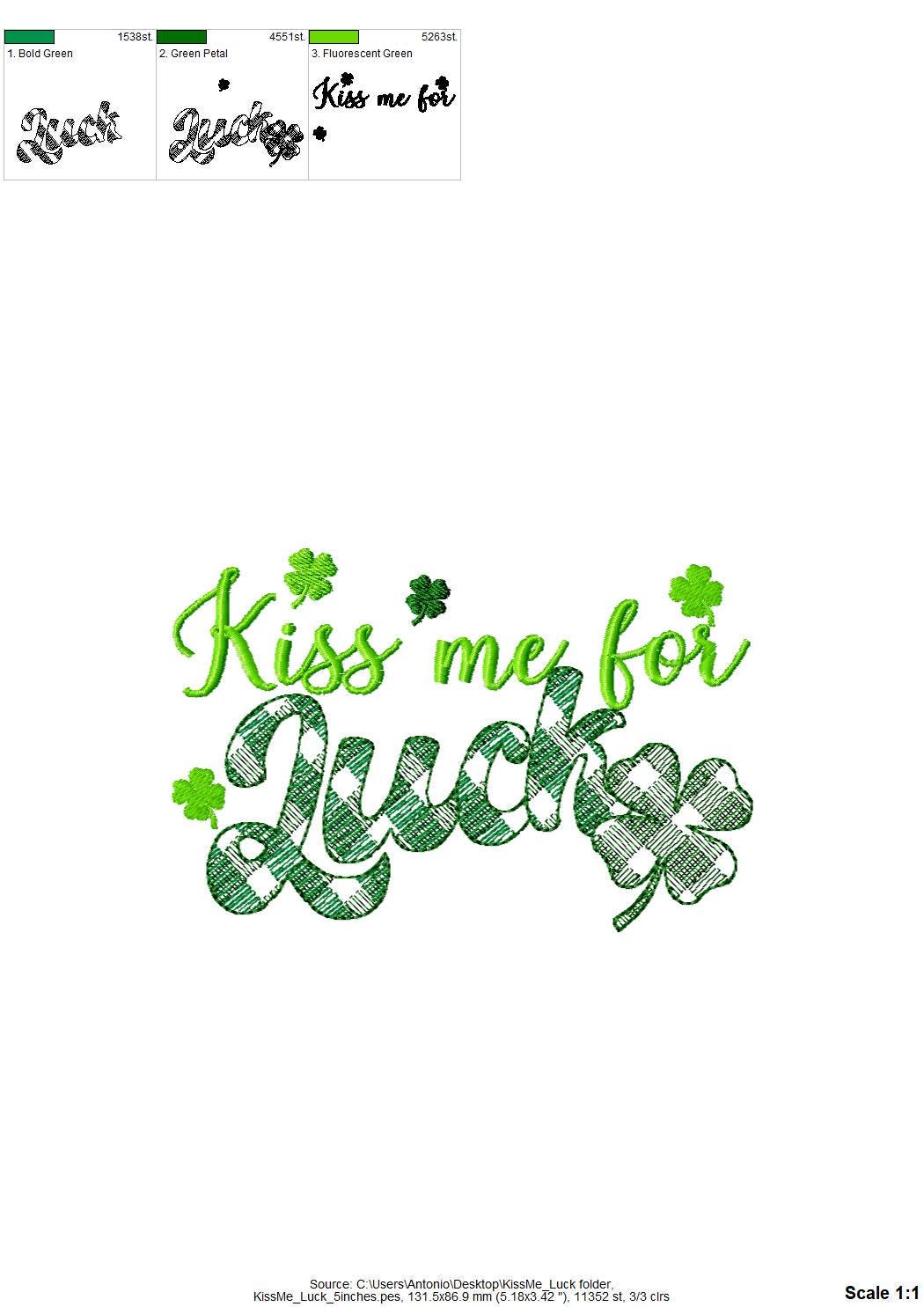 Kiss me for Luck St Patricks Day Saying – Quote instant download embroidery file by Artapli