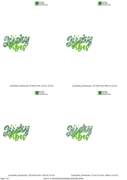 Lucky Vibes St Patricks Day Saying – Checkered machine embroidery design by Artapli