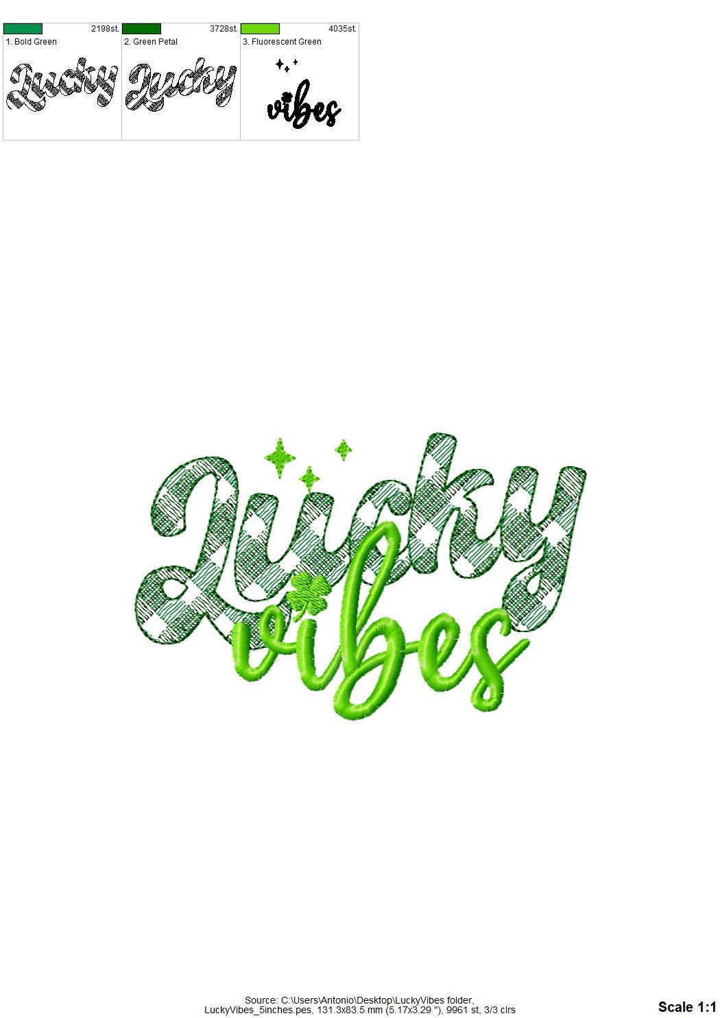 Lucky Vibes St Patricks Day Saying – Pattern embroidery pattern by Artapli