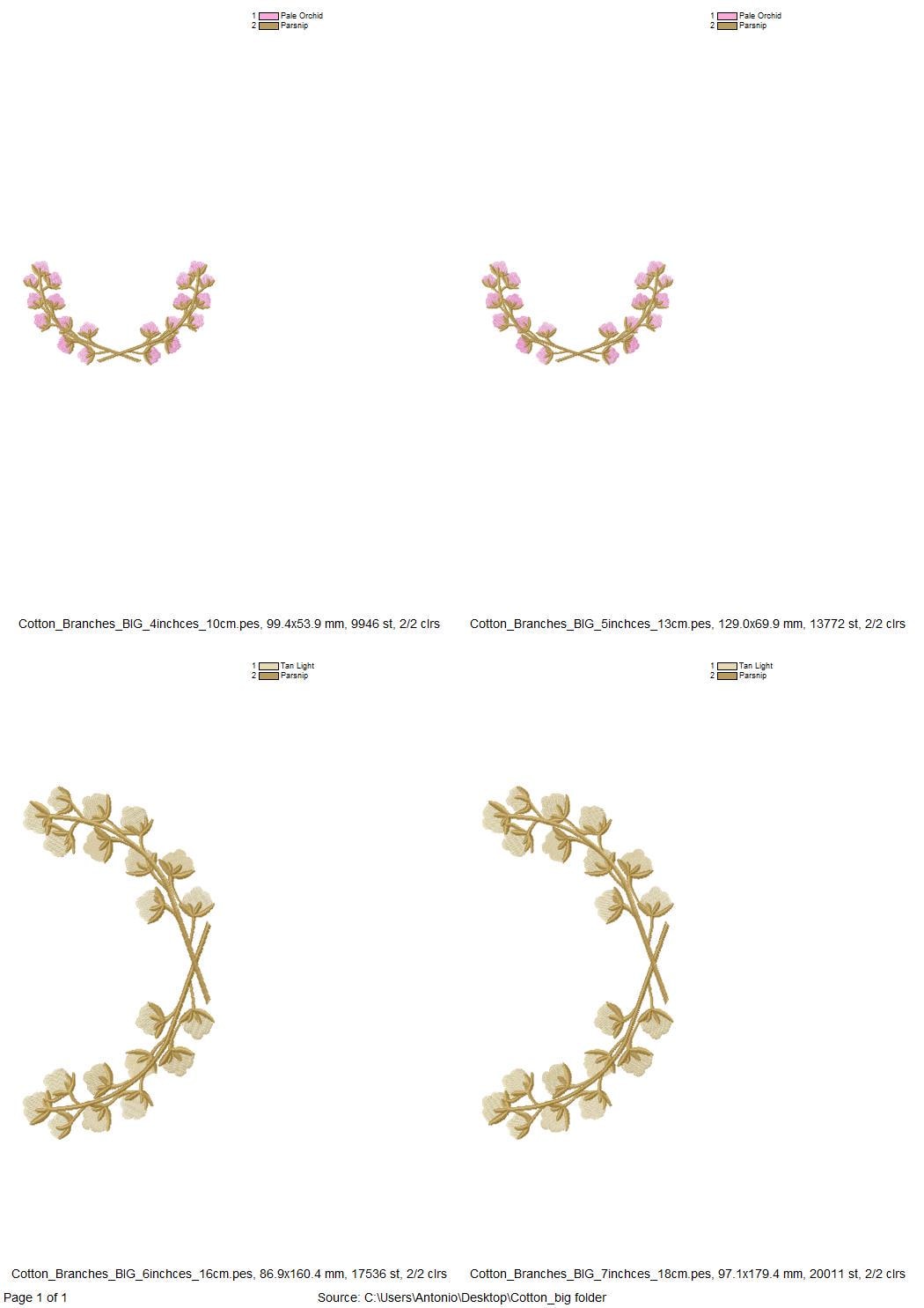 Cotton Branch floral wreath Monogram floral frame fill stitch machine embroidery designs 