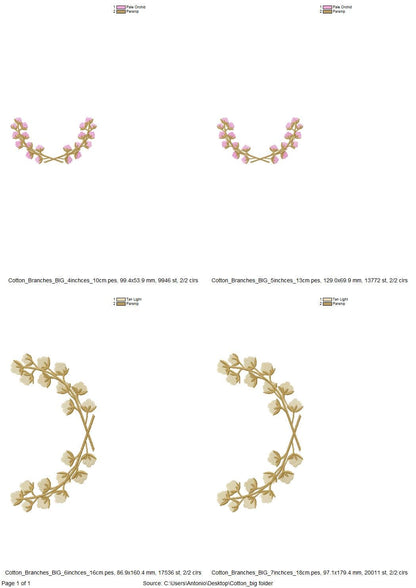 Cotton Branch floral wreath Monogram floral frame fill stitch machine embroidery designs 