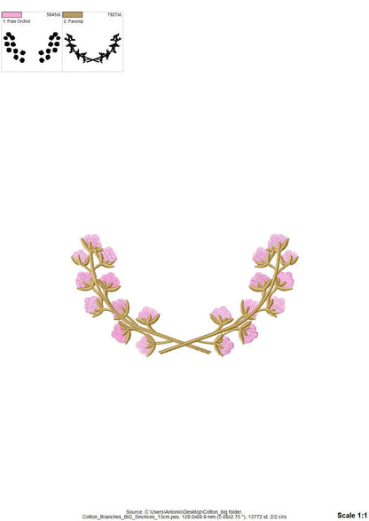 Cotton Branch floral wreath Monogram floral frame fill stitch machine embroidery designs 