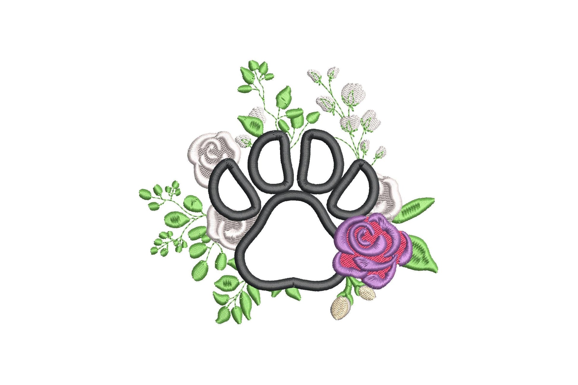 Floral Puppy Paw Applique Rose bouquet garden flower pet Dog Paw machine embroidery designs assorted sizes 4, 5, 6 inches for hoop 4x4, 5x7