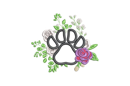 Floral Puppy Paw Applique Rose bouquet garden flower pet Dog Paw machine embroidery designs assorted sizes 4, 5, 6 inches for hoop 4x4, 5x7