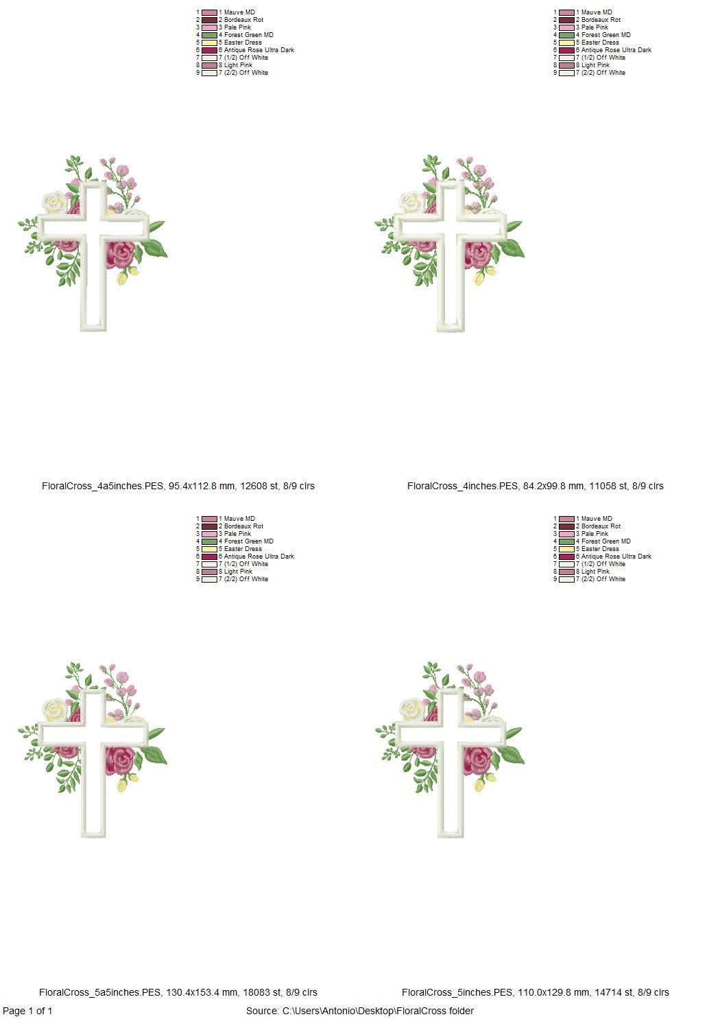 Rose Floral Cross Applique – Cross embroidery pattern by Artapli