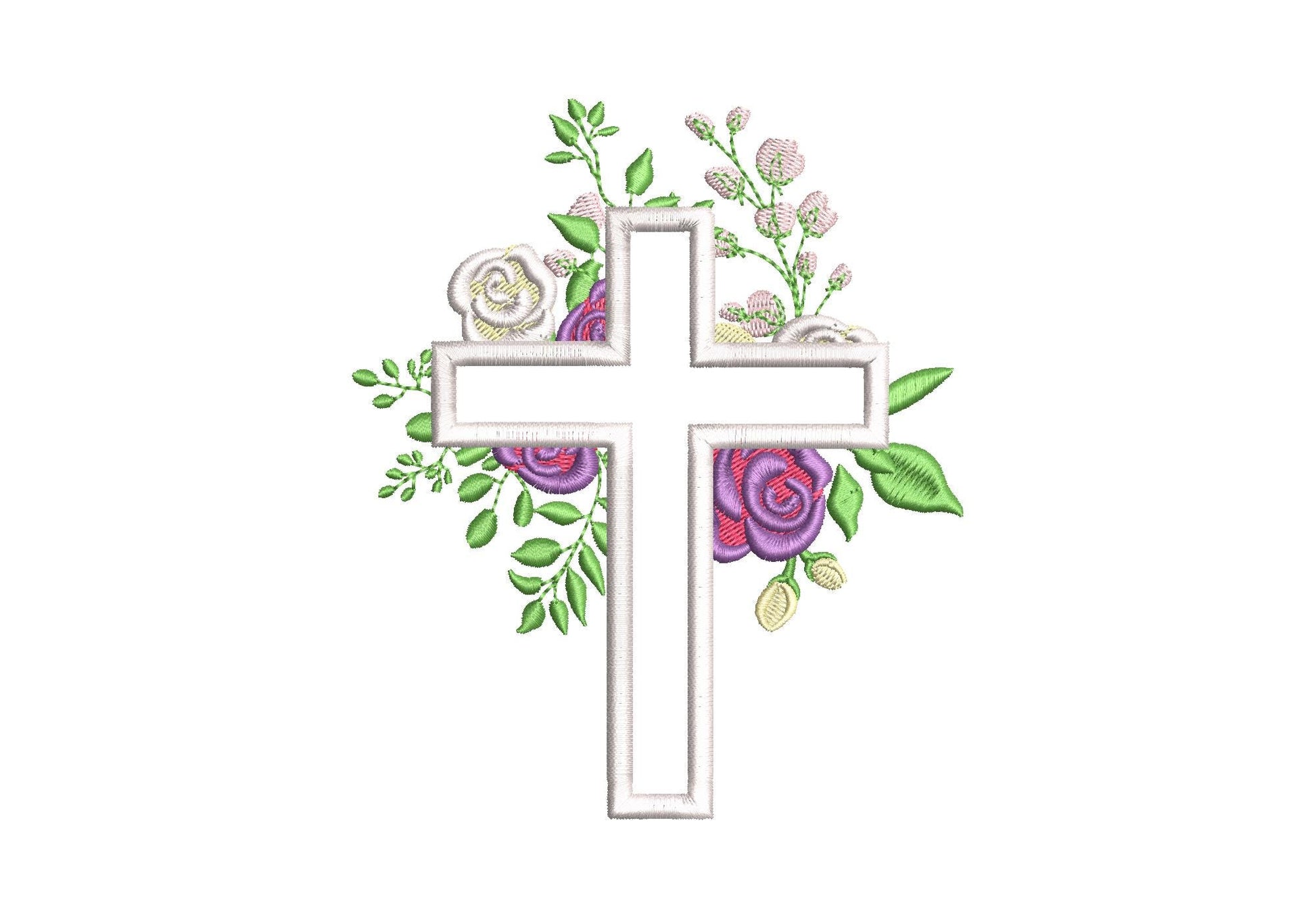 Rose Floral Cross Applique – Christian embroidery design by Artapli