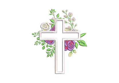 Rose Floral Cross Applique – Christian embroidery design by Artapli