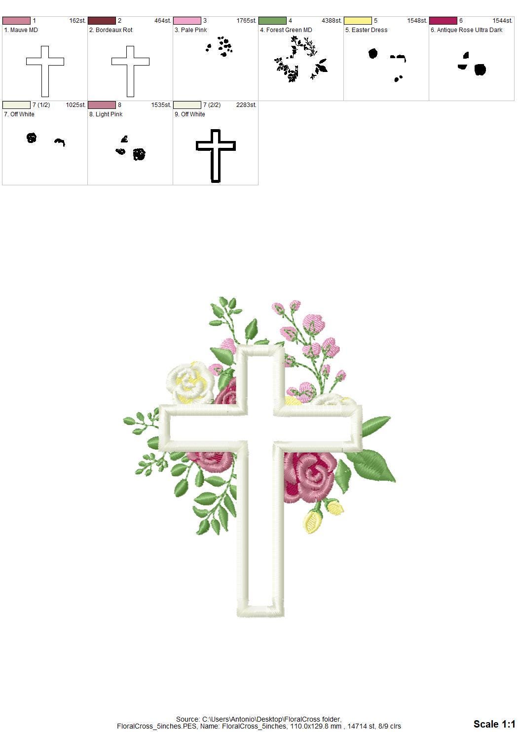 Rose Floral Cross Applique – Flower machine embroidery pattern by Artapli