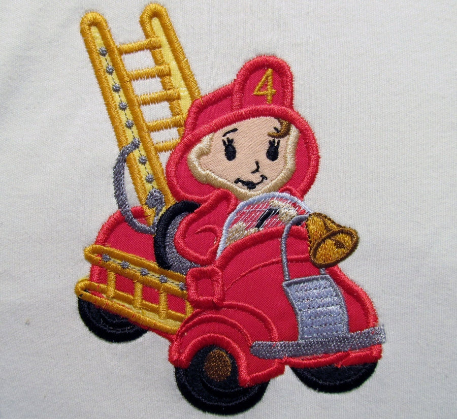 Fireman Applique little boys kids helmet hat with Birthday number machine embroidery designs