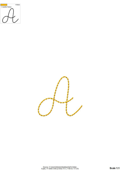 Hand stitch effect FONT Tala machine embroidery designs assorted sizes handwritten script font alphabet letters kids baby seed stitch