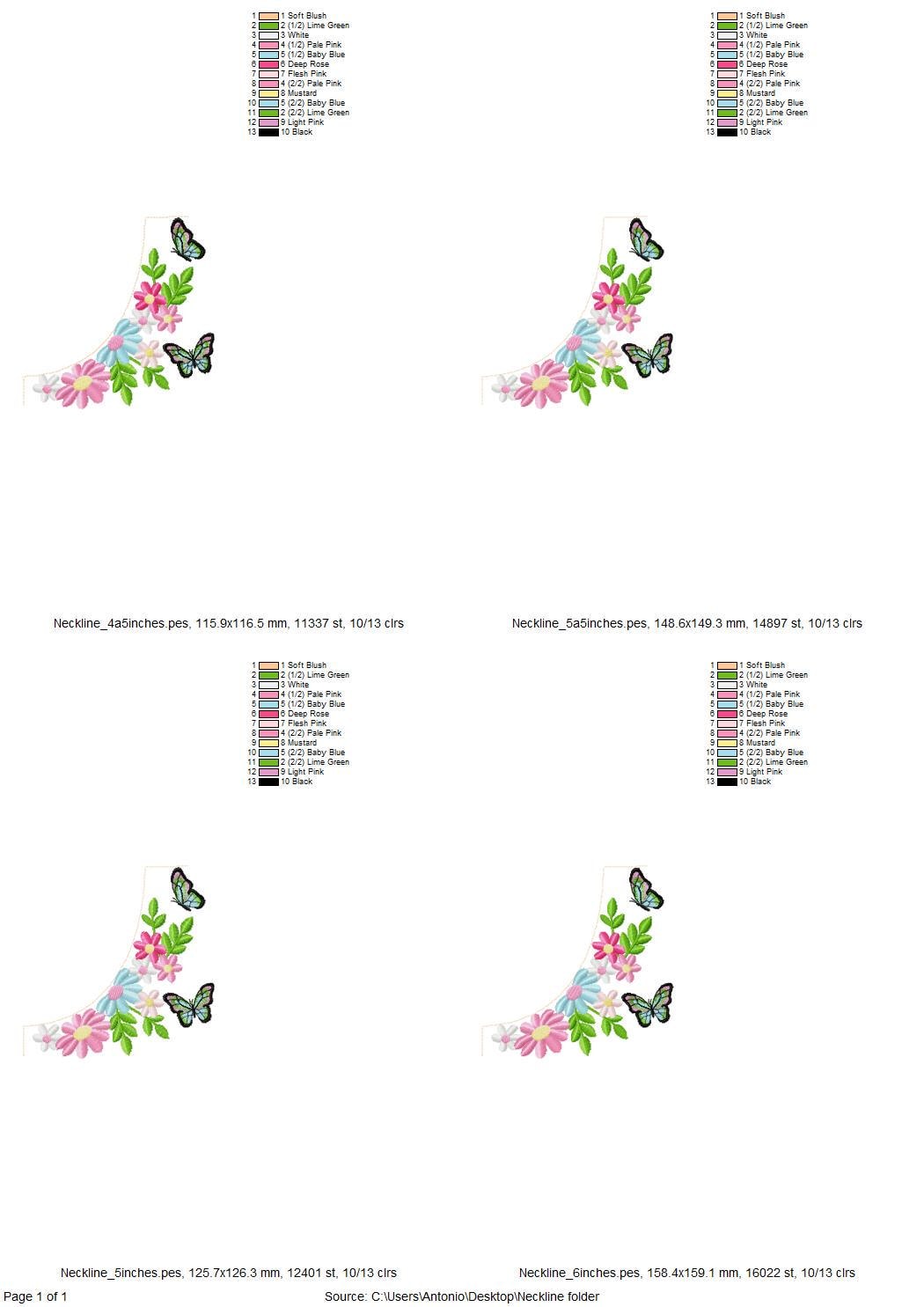 Awesome Floral Neckline Flower and Butterfly machine embroidery designs summer fall outfit t-shirt sweatshirt design sizes 4.5 up to 6in