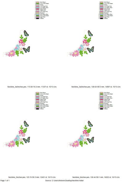 Awesome Floral Neckline Flower and Butterfly machine embroidery designs summer fall outfit t-shirt sweatshirt design sizes 4.5 up to 6in