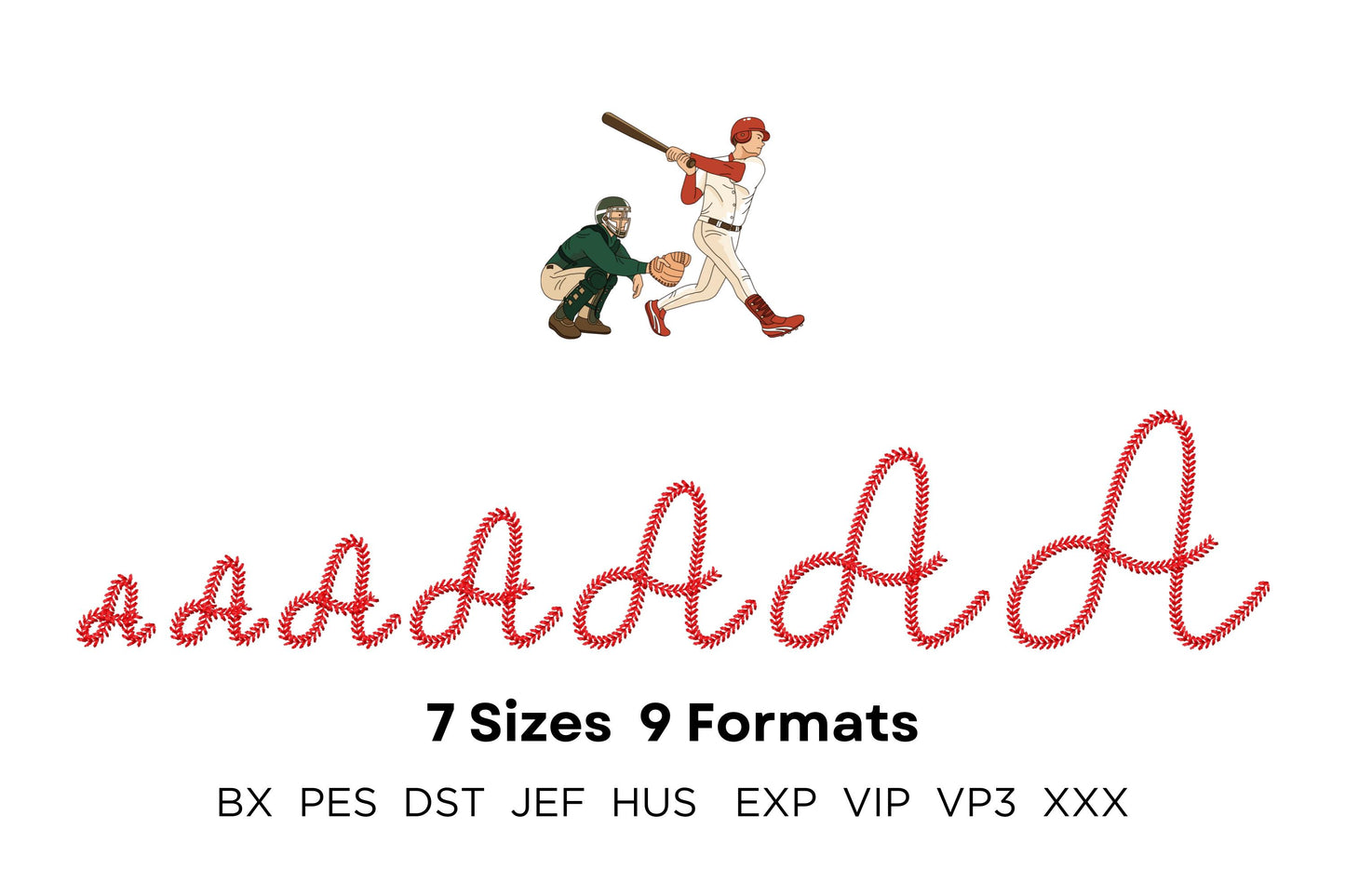NEW! Baseball stitch FONT sports softball handwritten font script alphabet letters machine embroidery designs multiple sizes 1 up to 3.4 in