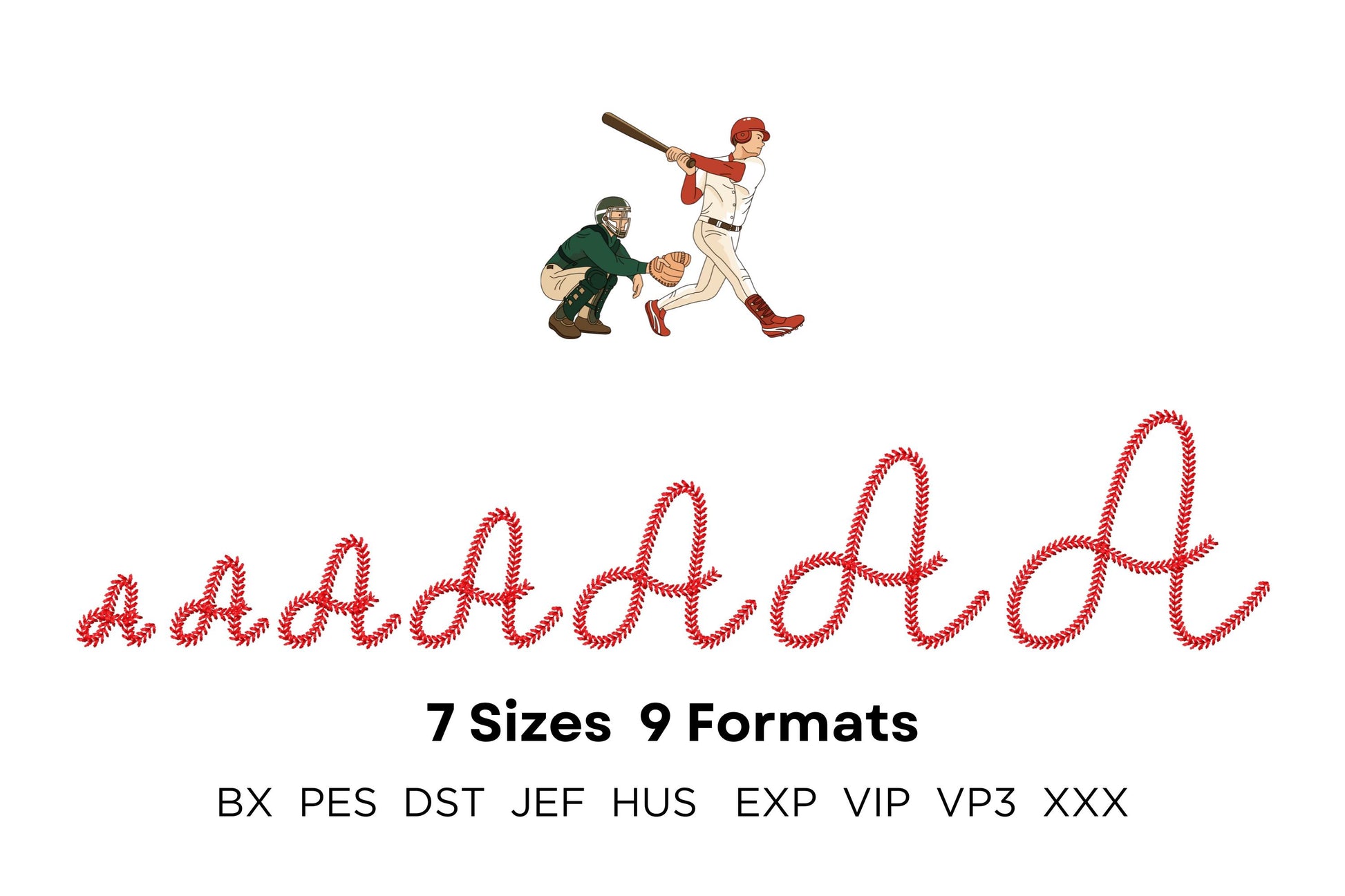 NEW! Baseball stitch FONT sports softball handwritten font script alphabet letters machine embroidery designs multiple sizes 1 up to 3.4 in