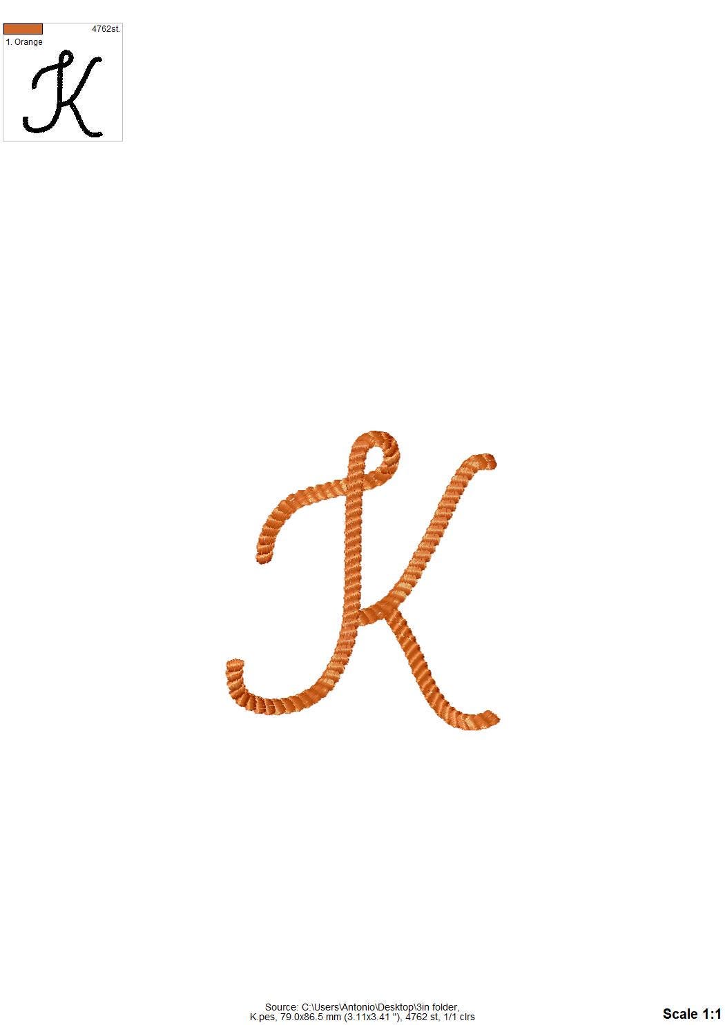 Rope stitch FONT Rodeo Cowboy Alphabet Monogram letters Machine Embroidery Designs handwritten script Font many sizes 1.7 up to 5.4in, BX