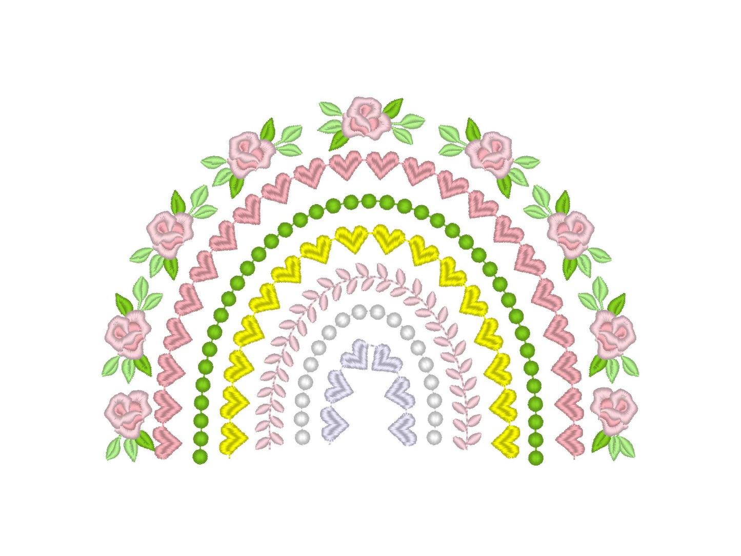 Delicate Roses Floral Rainbow Boho Shabby Chic Machine Embroidery Designs Assorted Sizes Girly Pretty Rainbow Rose Flower Heart Pearl