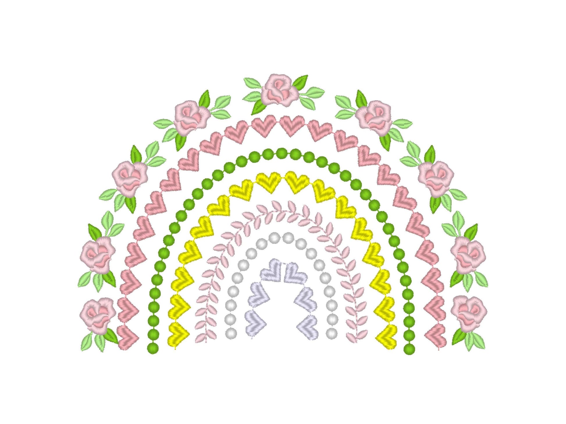 Delicate Roses Floral Rainbow Boho Shabby Chic Machine Embroidery Designs Assorted Sizes Girly Pretty Rainbow Rose Flower Heart Pearl