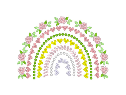 Delicate Roses Floral Rainbow Boho Shabby Chic Machine Embroidery Designs Assorted Sizes Girly Pretty Rainbow Rose Flower Heart Pearl