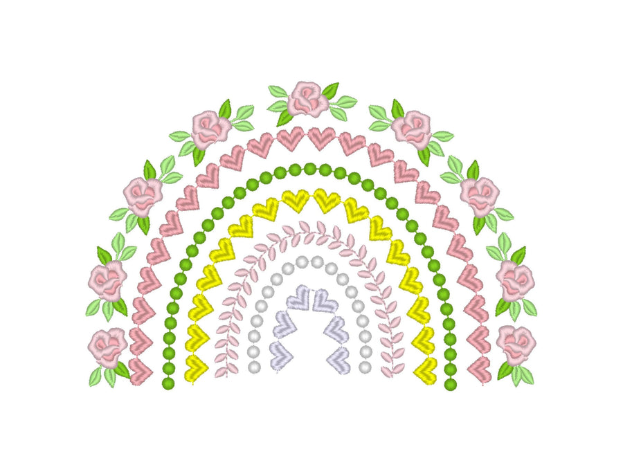 Delicate Roses Floral Rainbow Boho Shabby Chic Machine Embroidery Designs Assorted Sizes Girly Pretty Rainbow Rose Flower Heart Pearl