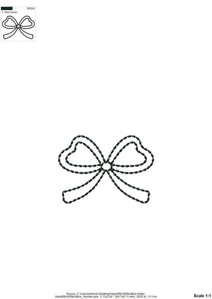 Hand stitch effect Bow outline machine embroidery designs sizes 4 up to 7 inch kids girls baby Bow Ribbon silhouette seed stitch design
